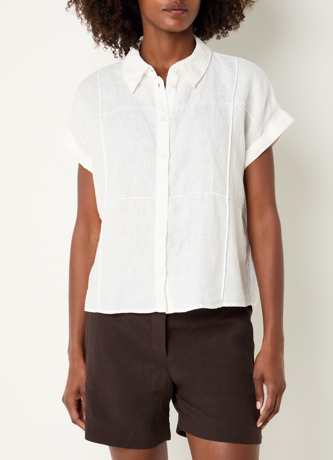 OPUS Felila blouse van linnen met siernaad - detail 2 wit