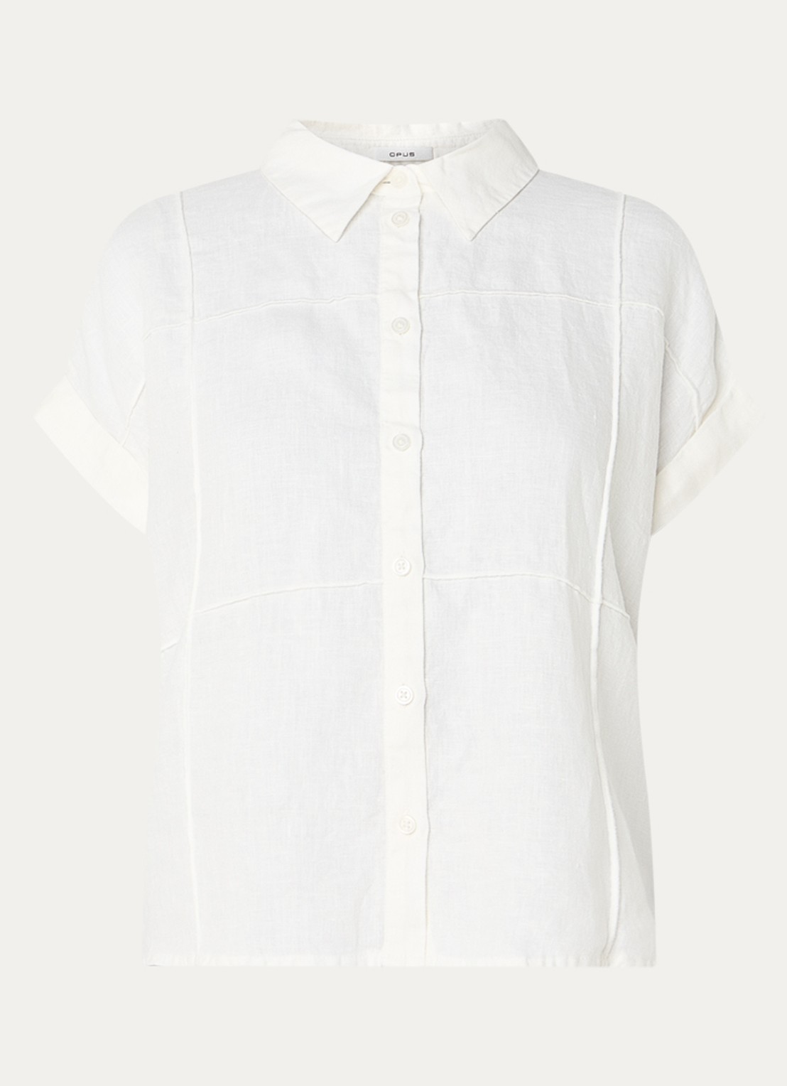 OPUS Felila blouse van linnen met siernaad - voorkant 3 wit