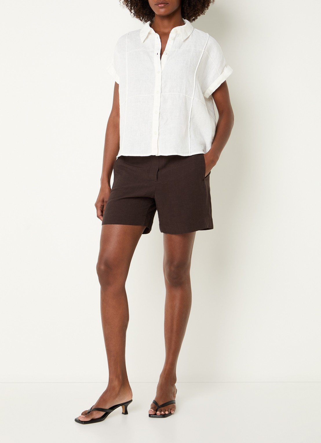 OPUS Felila blouse van linnen met siernaad - voorkant 4 wit