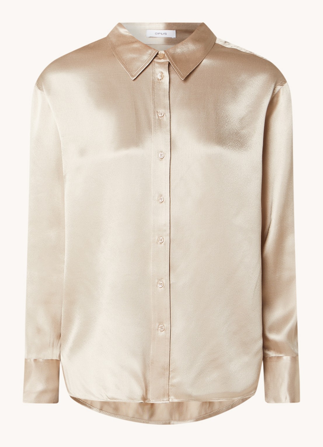 OPUS Feppe blouse van satijn - voorkant 2 zalmroze