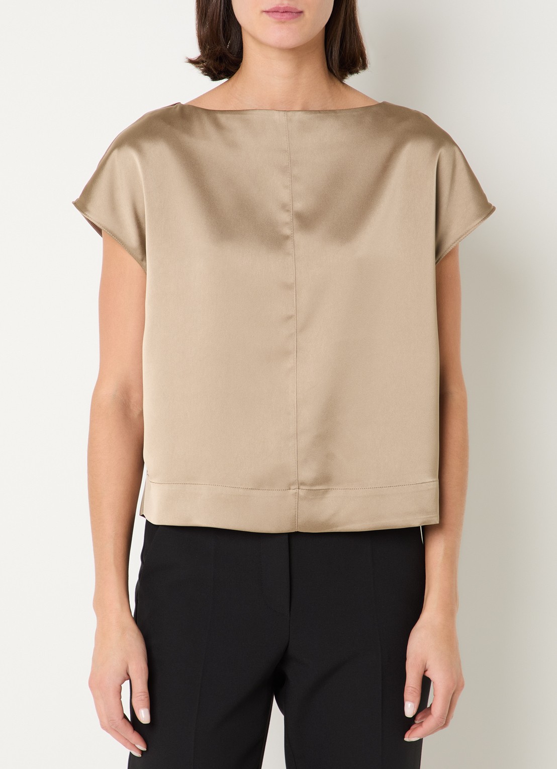 OPUS Festiva top van satijn met siernaad - detail 4 taupe