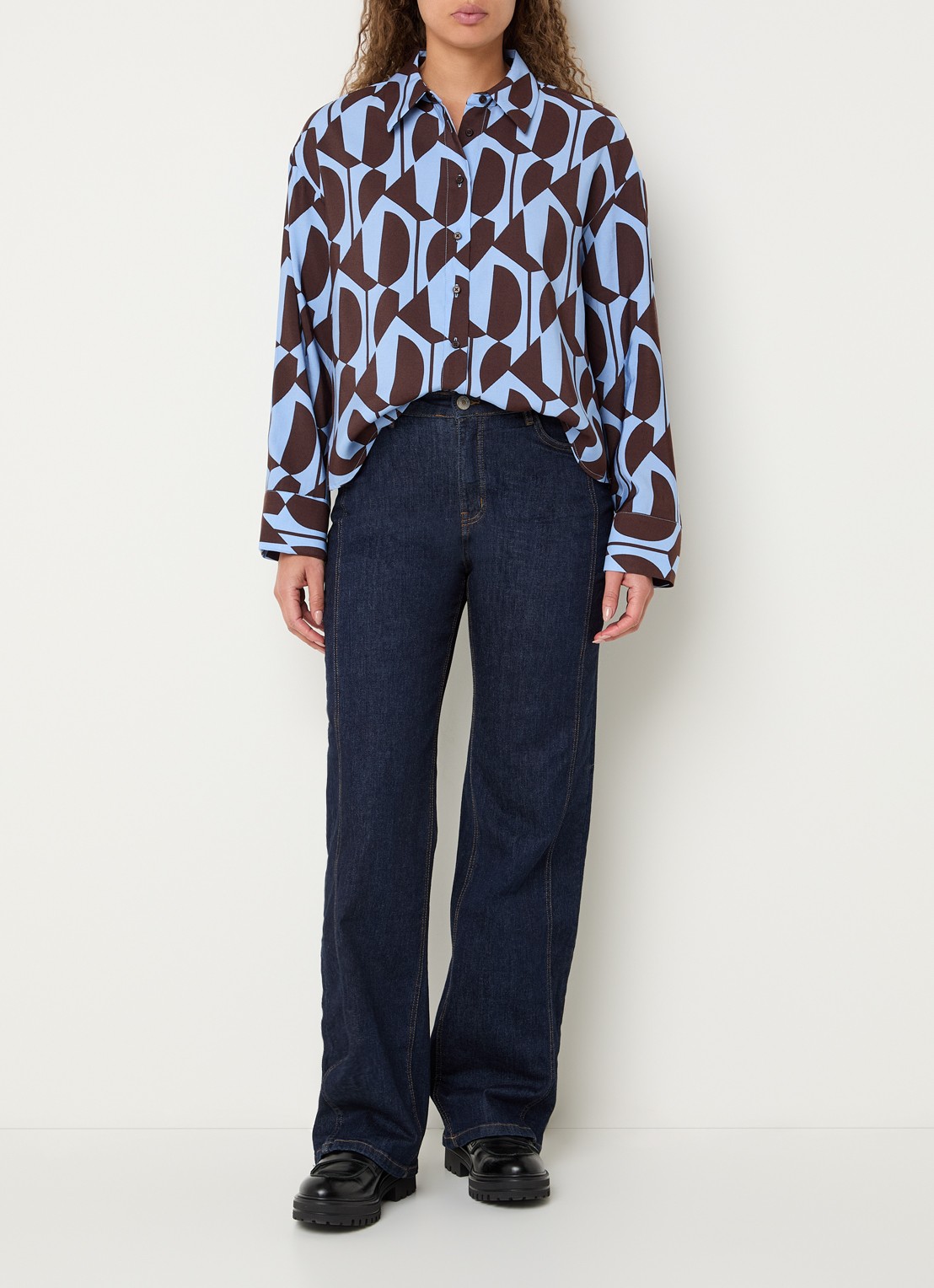 OPUS Fetro blouse met print - voorkant 2 blauw