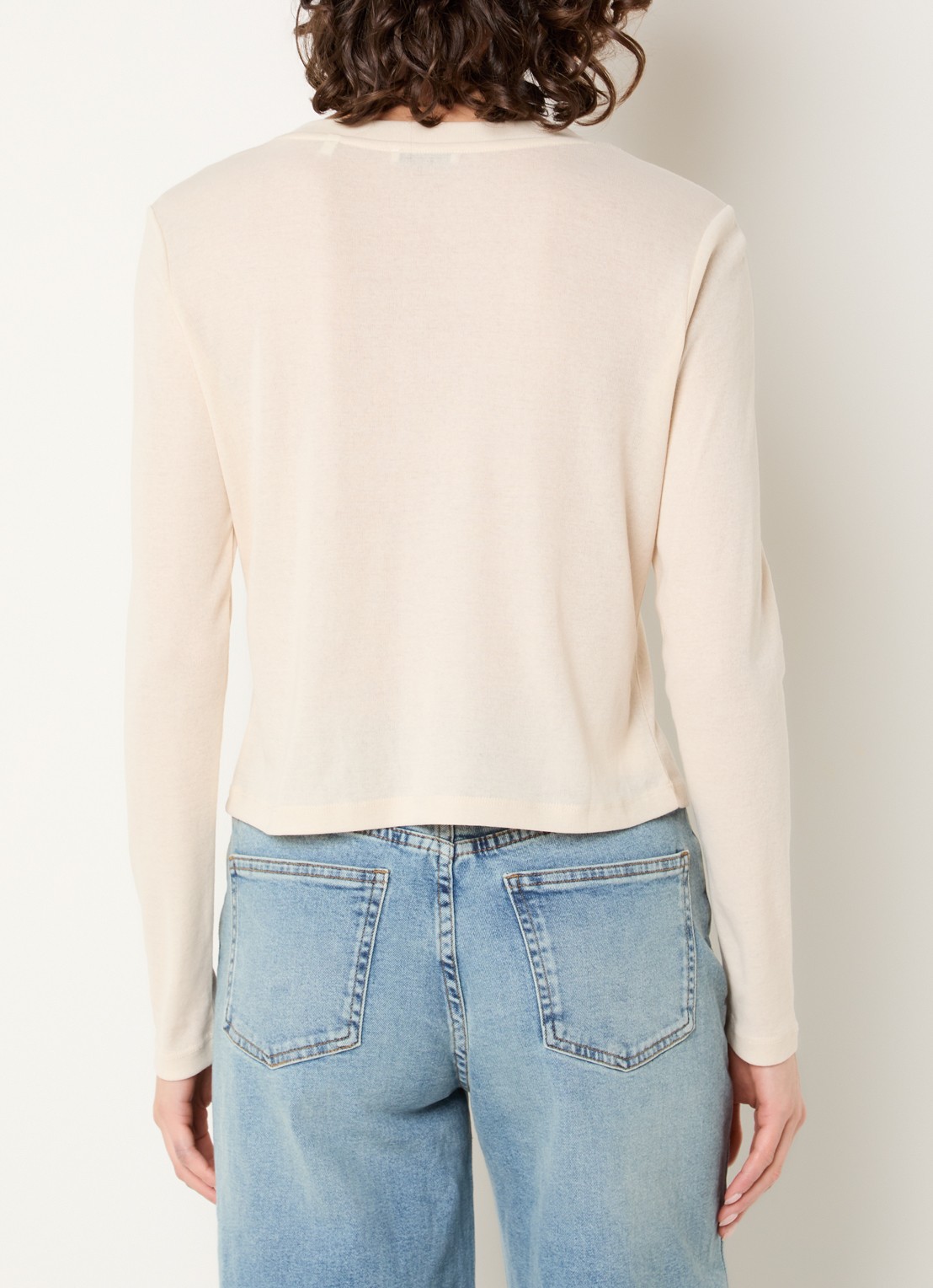 OPUS Fijngebreid vest met ronde hals - achterkant naturel