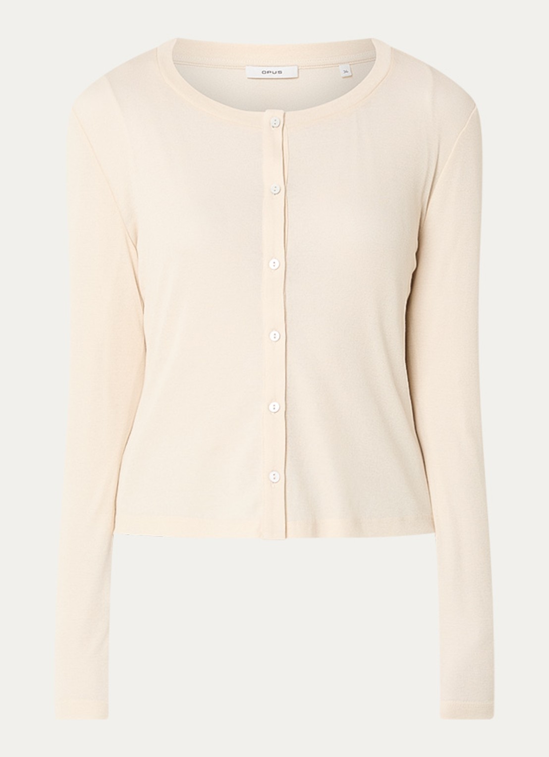 OPUS Fijngebreid vest met ronde hals - voorkant 3 naturel
