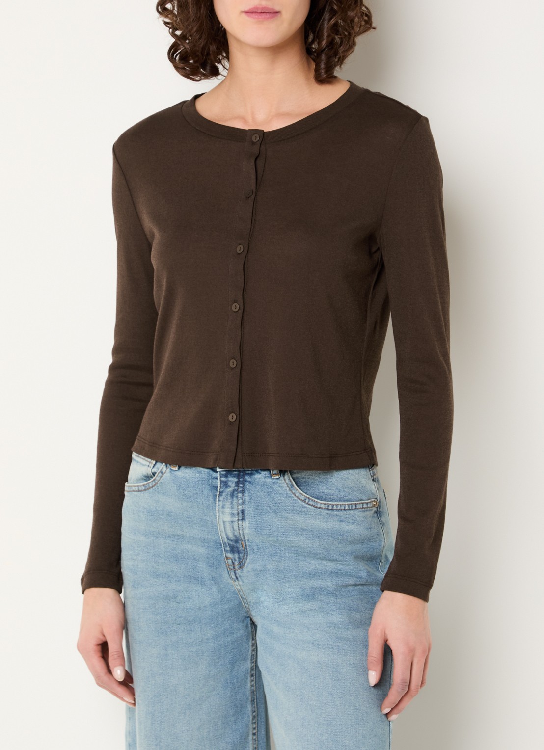 OPUS Fijngebreid vest met ronde hals - detail 2 bruin