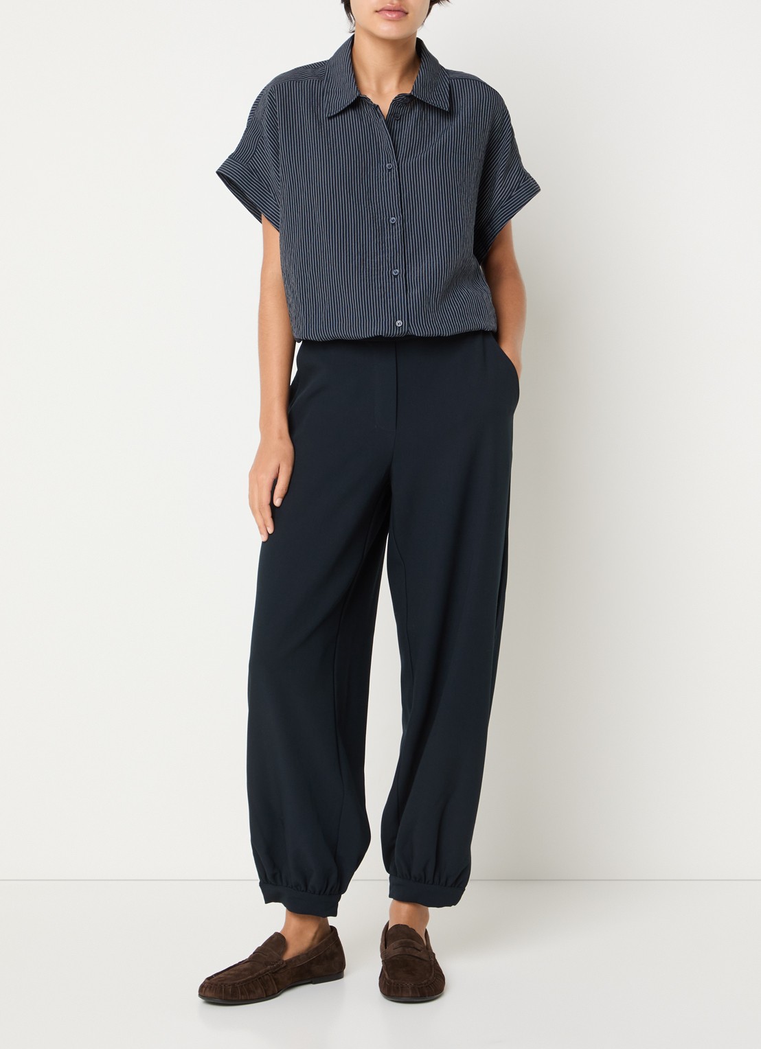 OPUS Flaneta blouse met streepprint - voorkant 3 donkerblauw