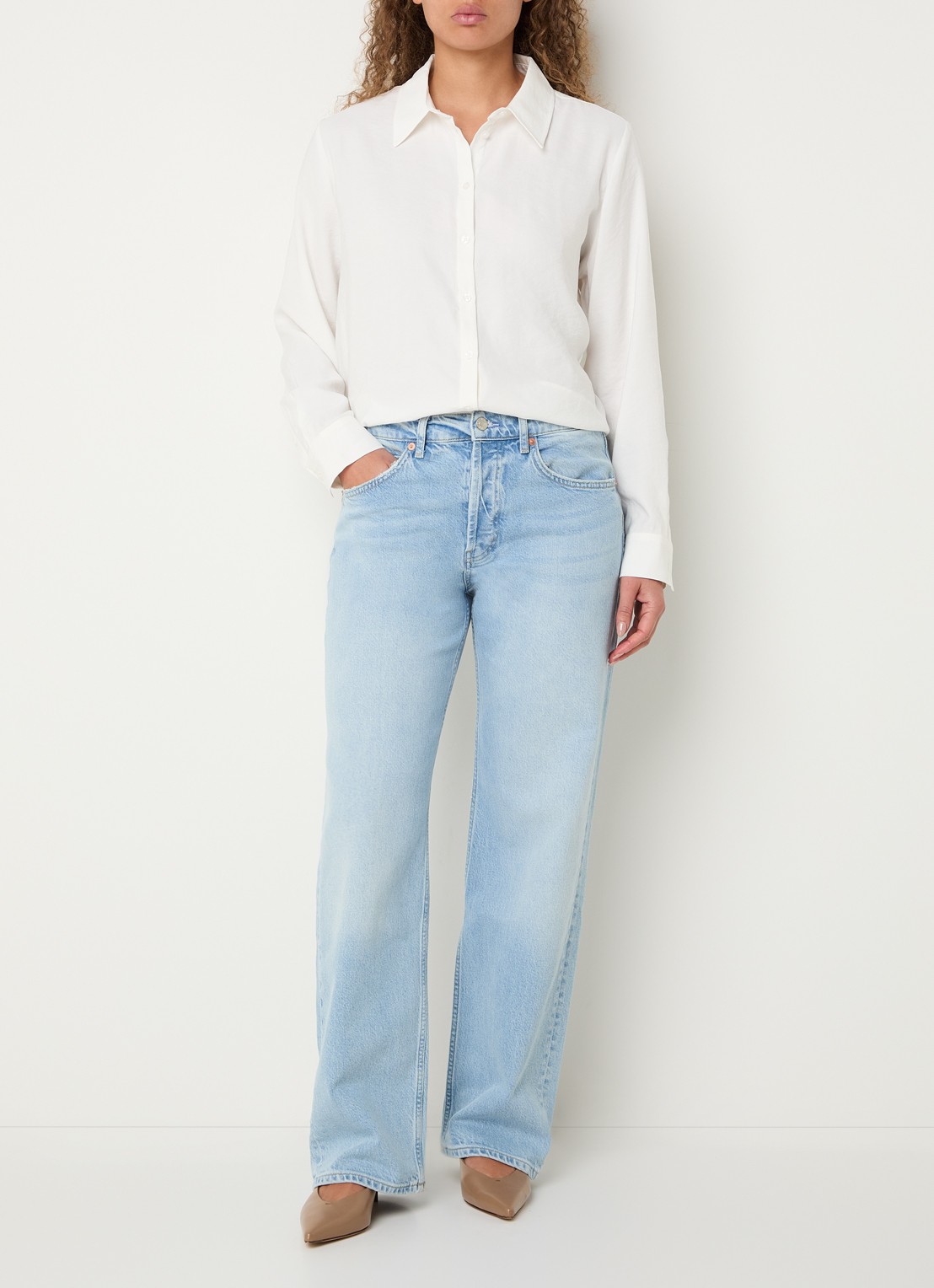 OPUS Flowy cropped blouse  - voorkant 4 gebroken wit