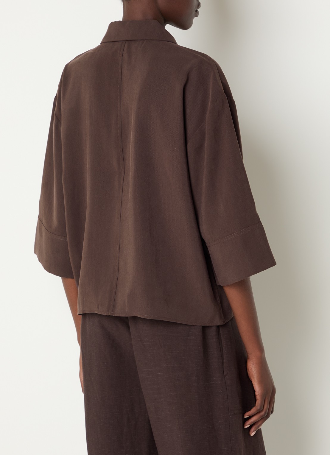 OPUS Fotori blouse met plooidetail - achterkant 4 donkerbruin