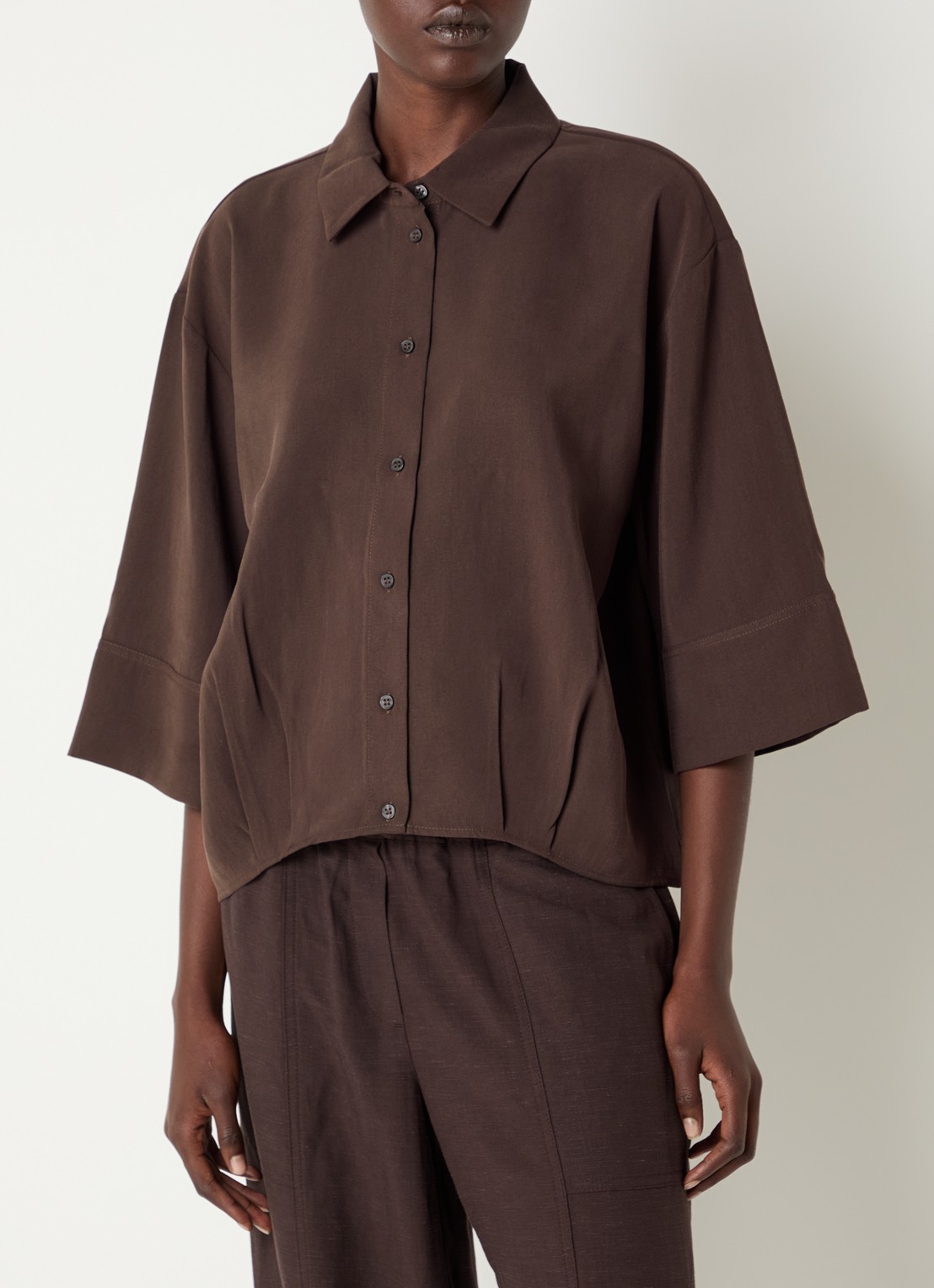 OPUS Fotori blouse met plooidetail - detail 3 donkerbruin