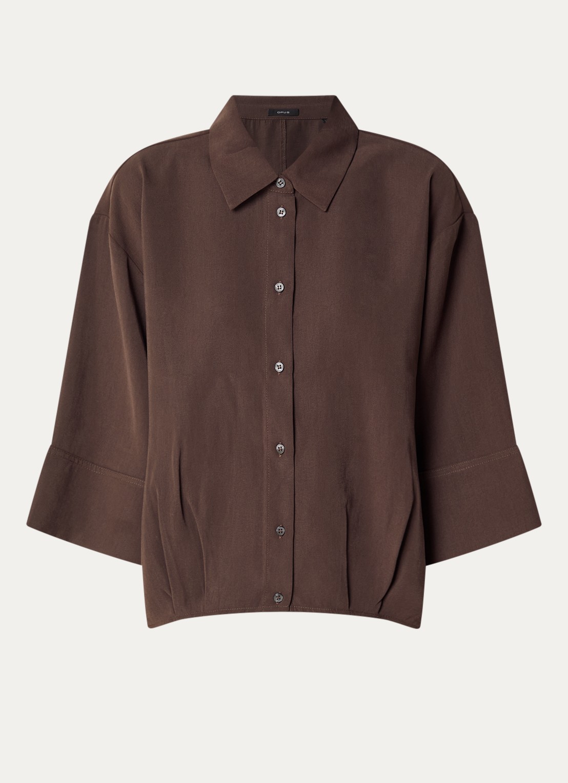 OPUS Fotori blouse met plooidetail - voorkant donkerbruin
