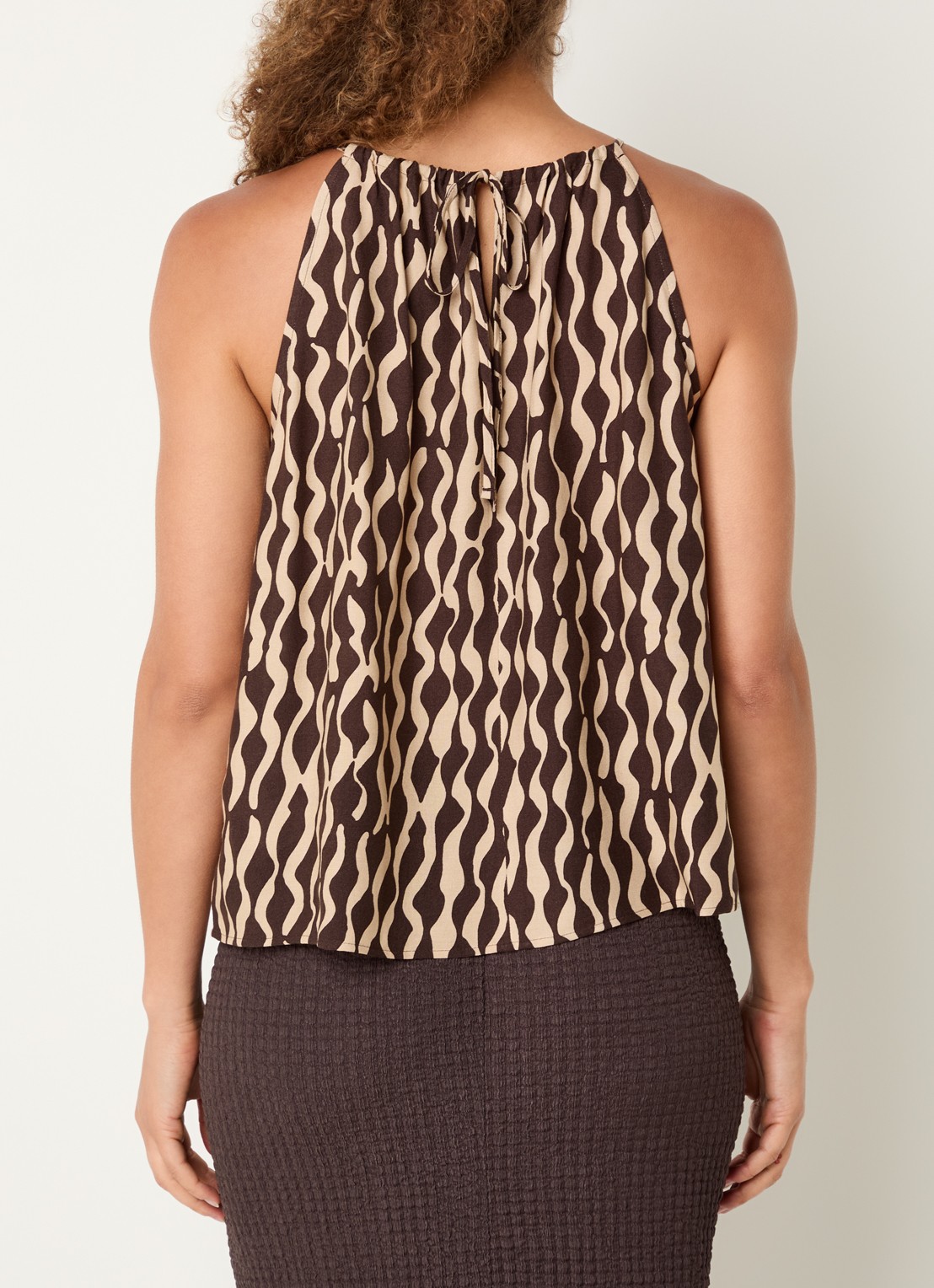OPUS Foyage Motion haltertop met print - achterkant bruin