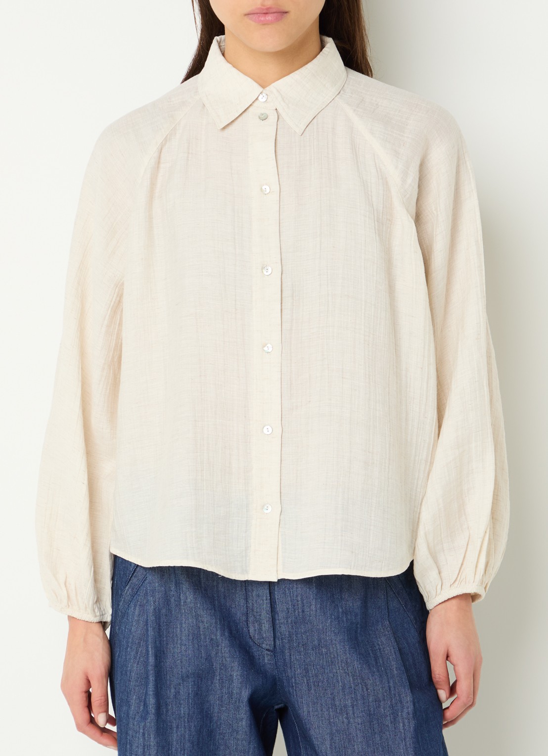 OPUS Framatica blouse in linnenblend - detail creme