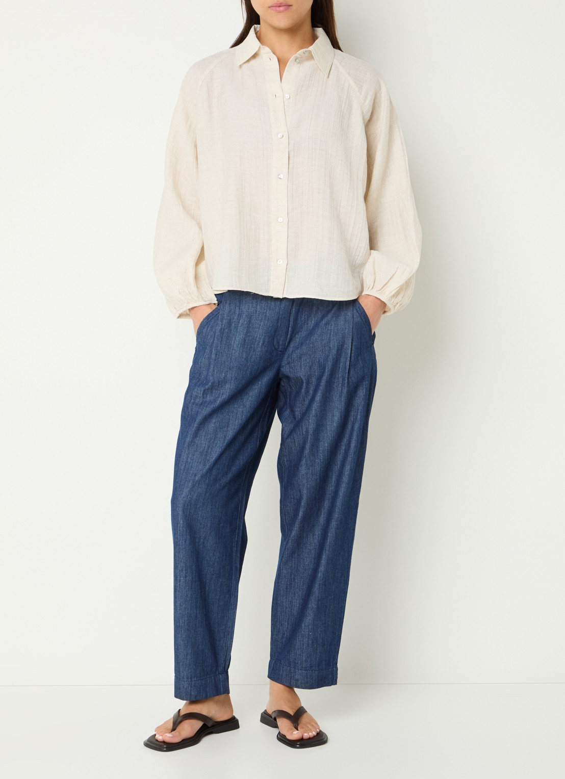 OPUS Framatica blouse in linnenblend - voorkant 4 creme