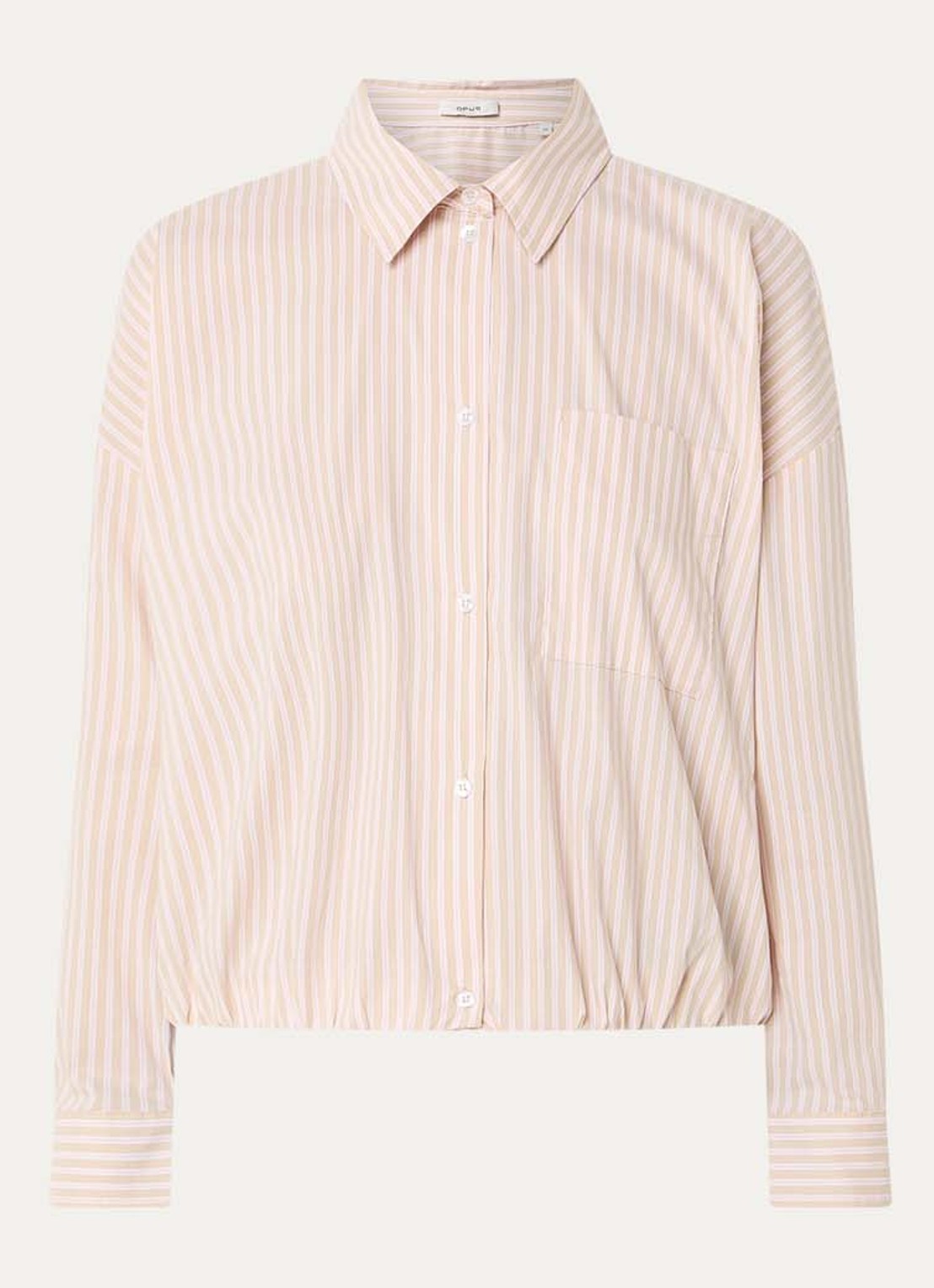OPUS Fresa blouse met borstzak en streepprint  - voorkant 2 zand