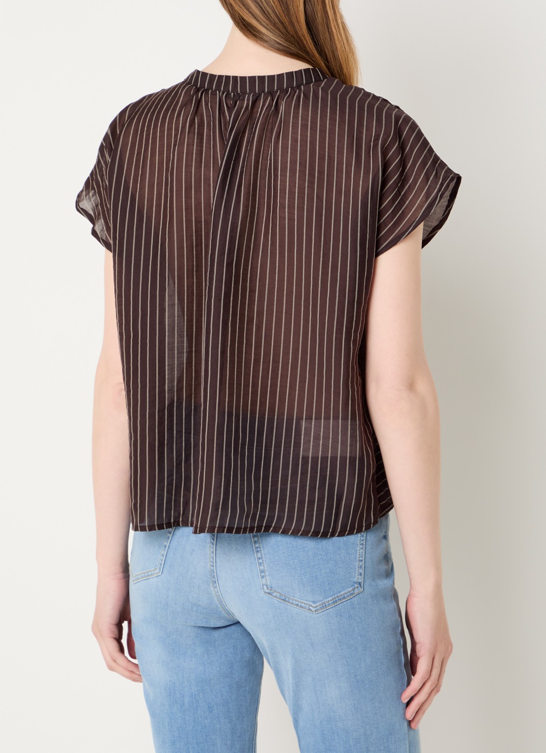 OPUS Friepe blouse met streepprint - achterkant 3 donkerbruin