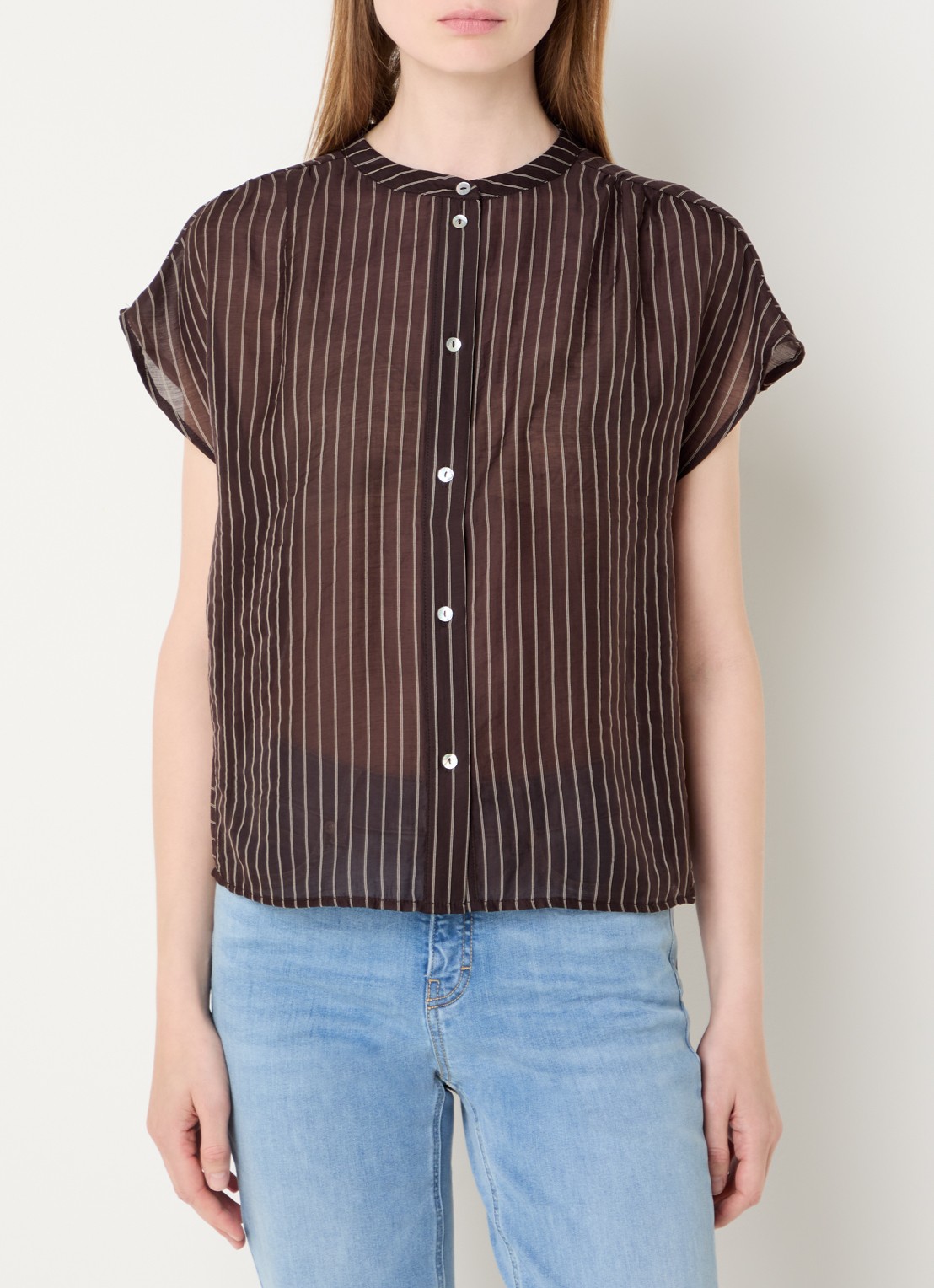 OPUS Friepe blouse met streepprint - detail 4 donkerbruin