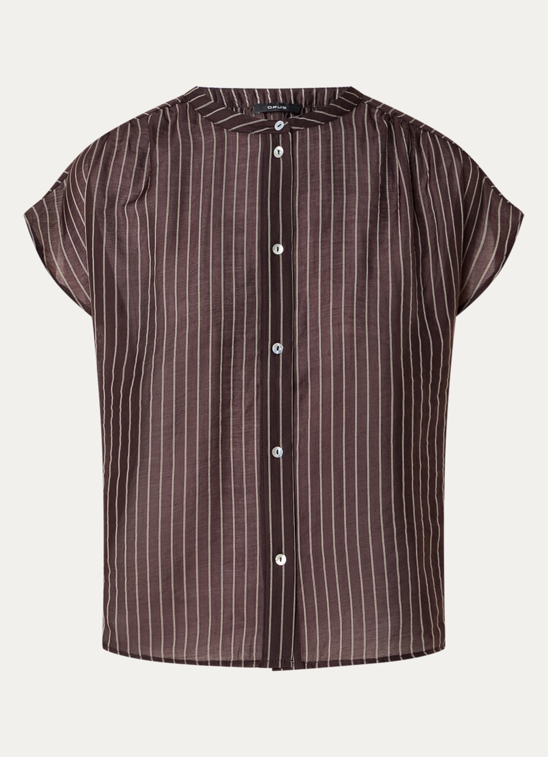 OPUS Friepe blouse met streepprint - voorkant donkerbruin