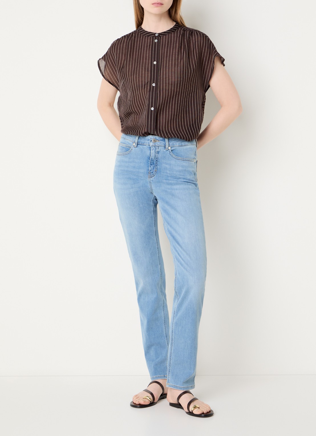 OPUS Friepe blouse met streepprint - voorkant 2 donkerbruin