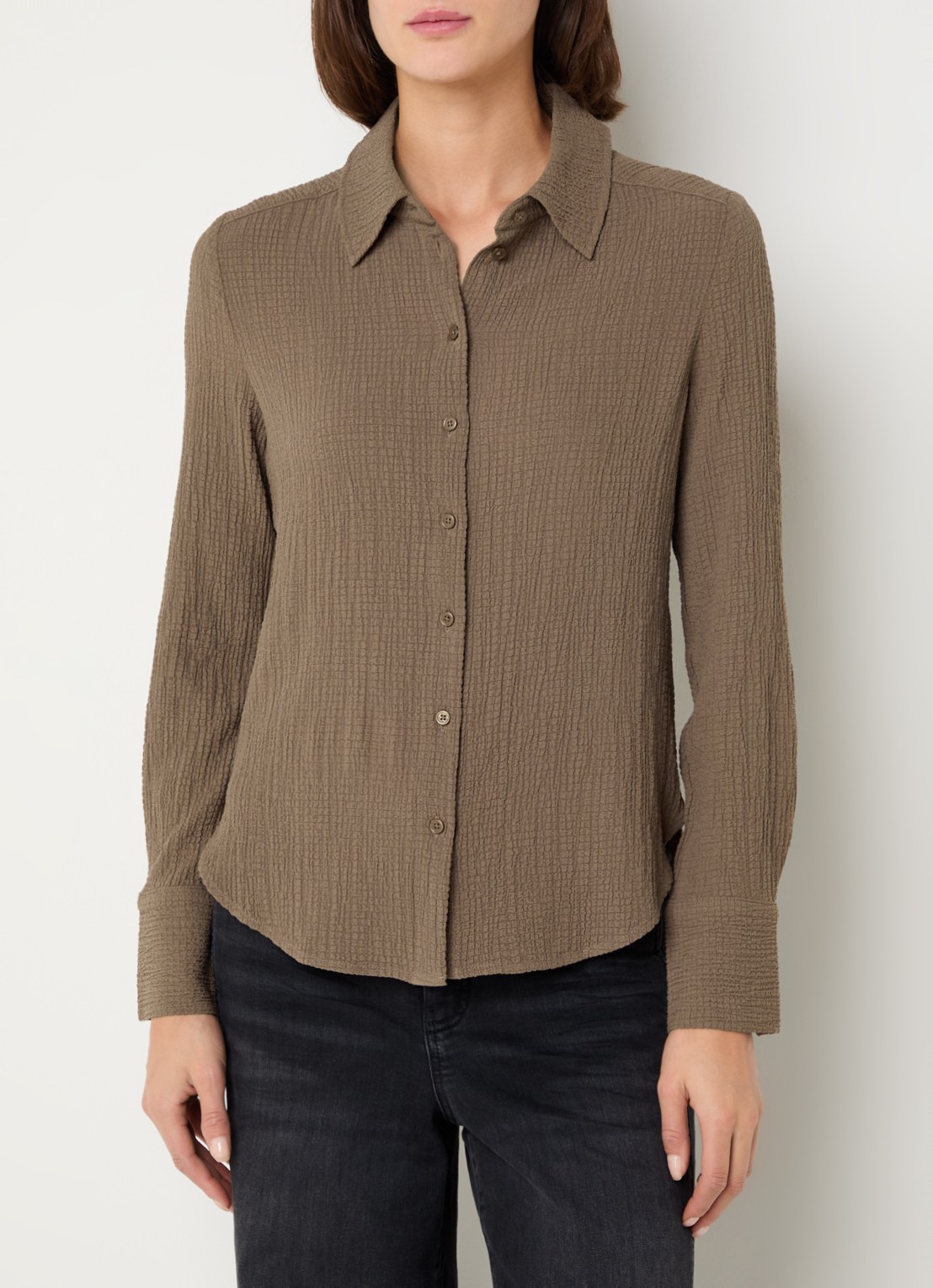 OPUS Frive blouse met structuur - detail 2 lichtbruin