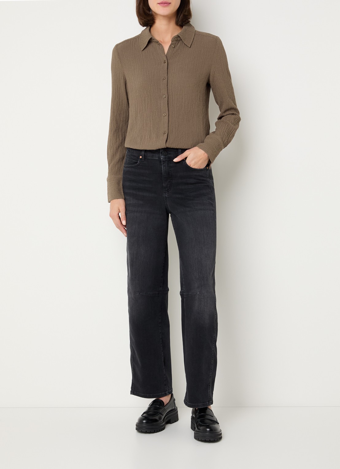 OPUS Frive blouse met structuur - voorkant 4 lichtbruin