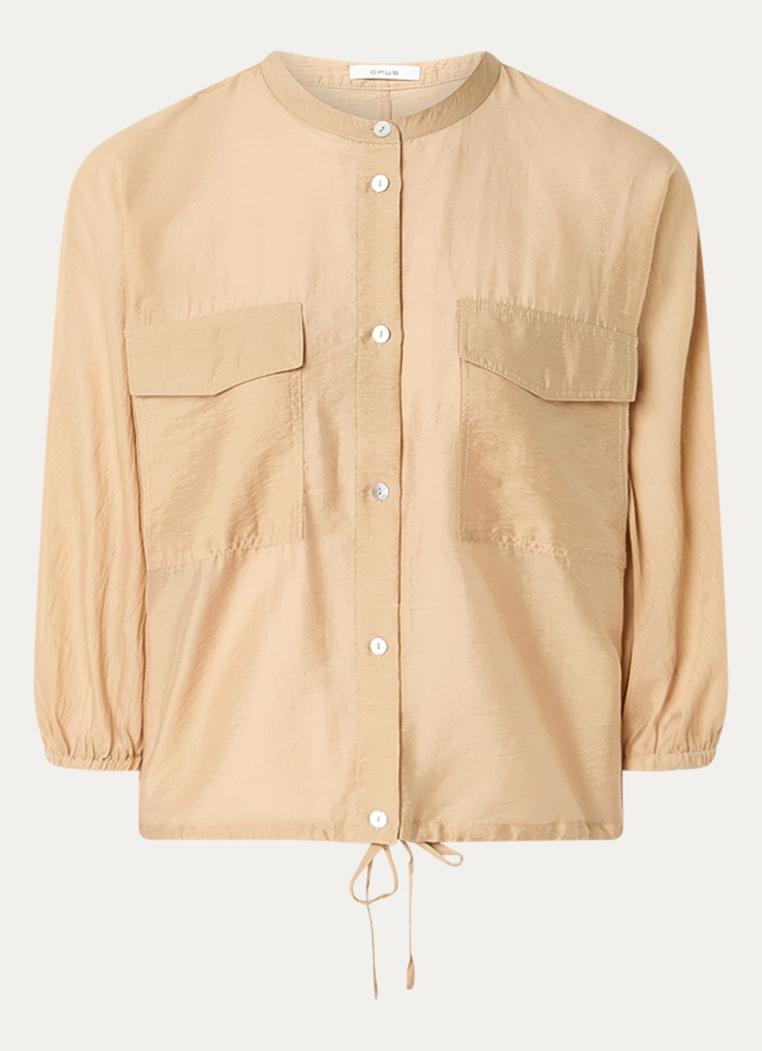 OPUS Funuk blouse in linnenblend met borstzakken - voorkant 2 camel