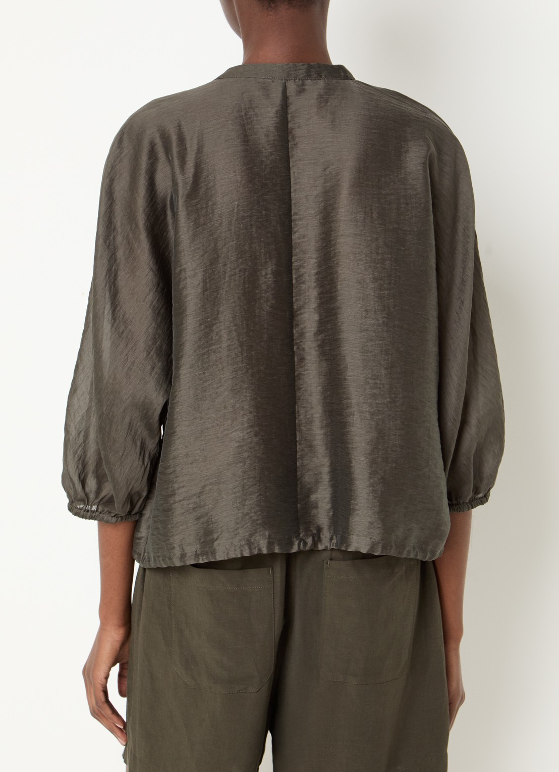 OPUS Funuk blouse in linnenblend met borstzakken - achterkant 3 bronsgroen