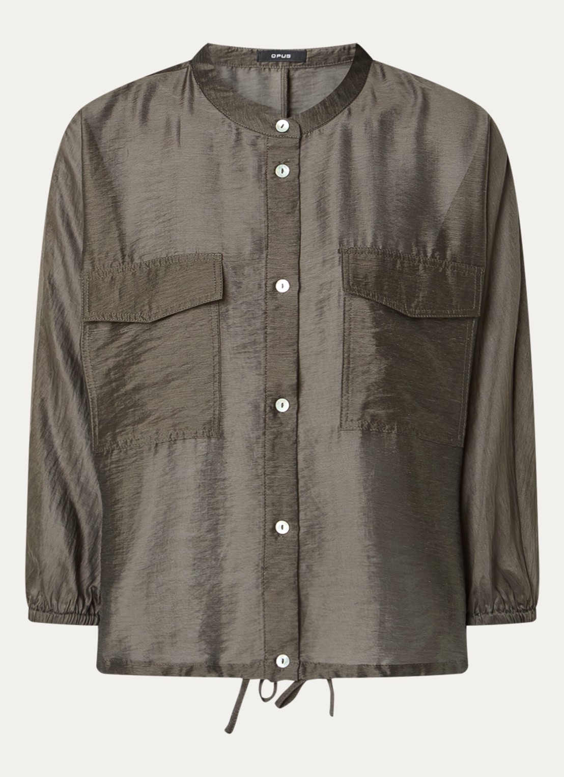 OPUS Funuk blouse in linnenblend met borstzakken - voorkant bronsgroen