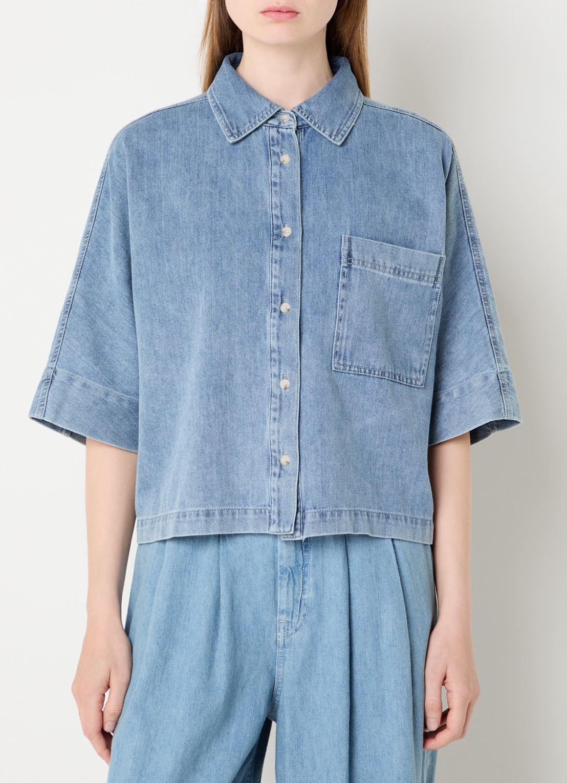 OPUS Fyndra blouse van denim met borstzak - detail 4 indigo