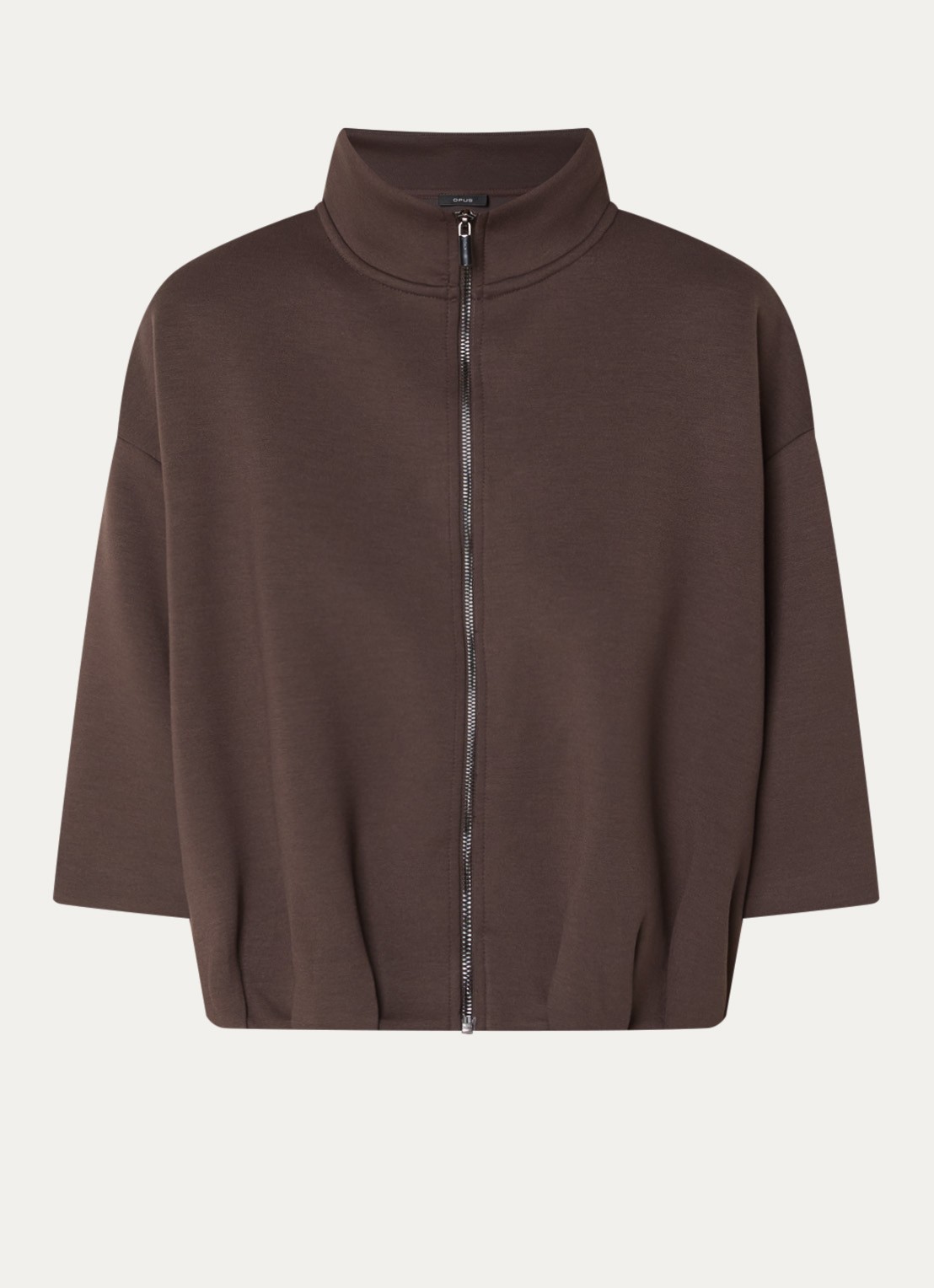 OPUS Galtos sweatvest met opstaande kraag - voorkant donkerbruin