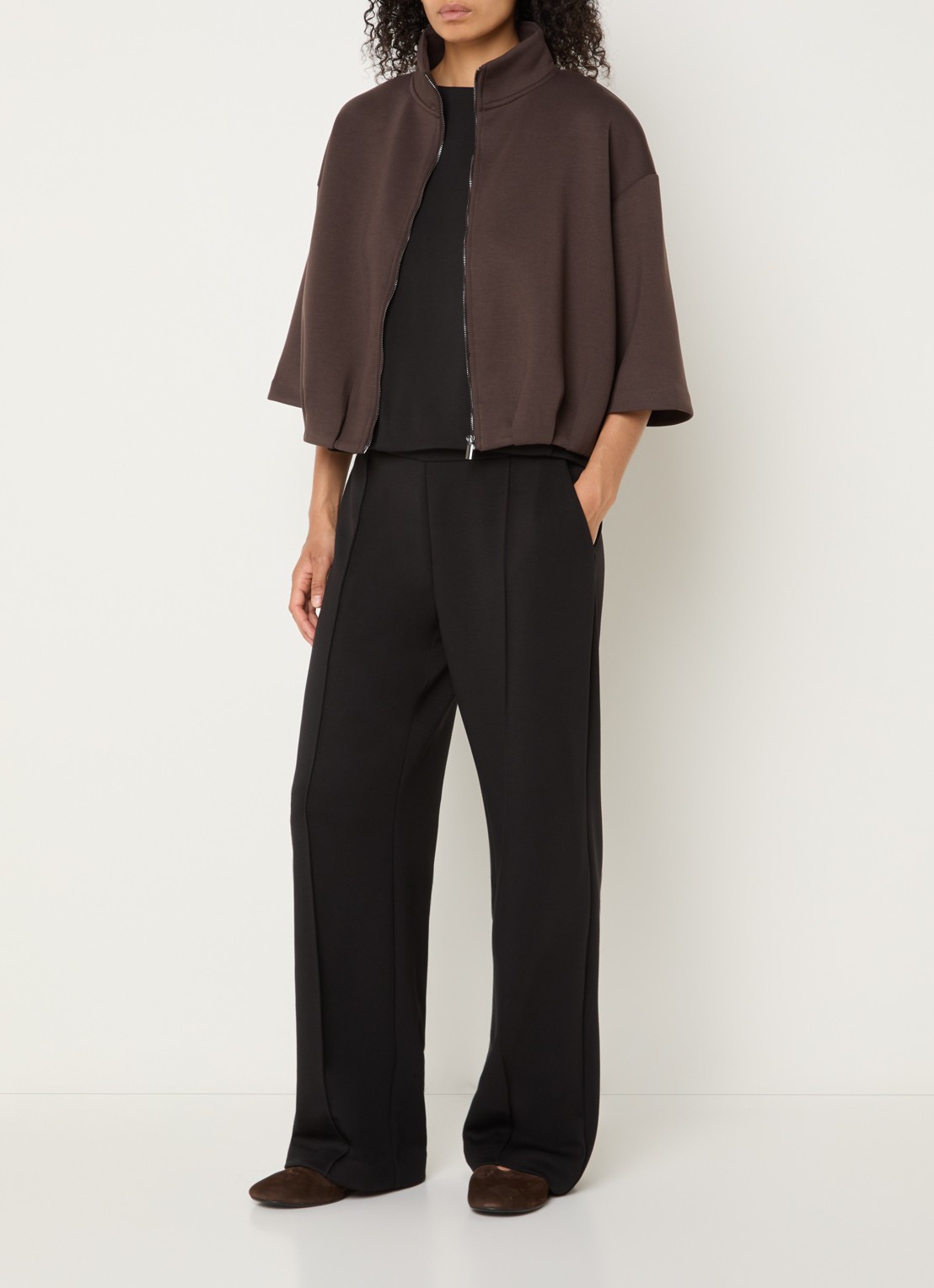 OPUS Galtos sweatvest met opstaande kraag - voorkant 2 donkerbruin