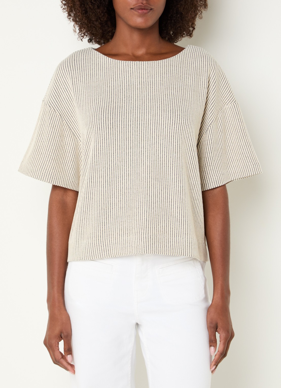 OPUS Gauster top met ribstructuur - detail 3 beige