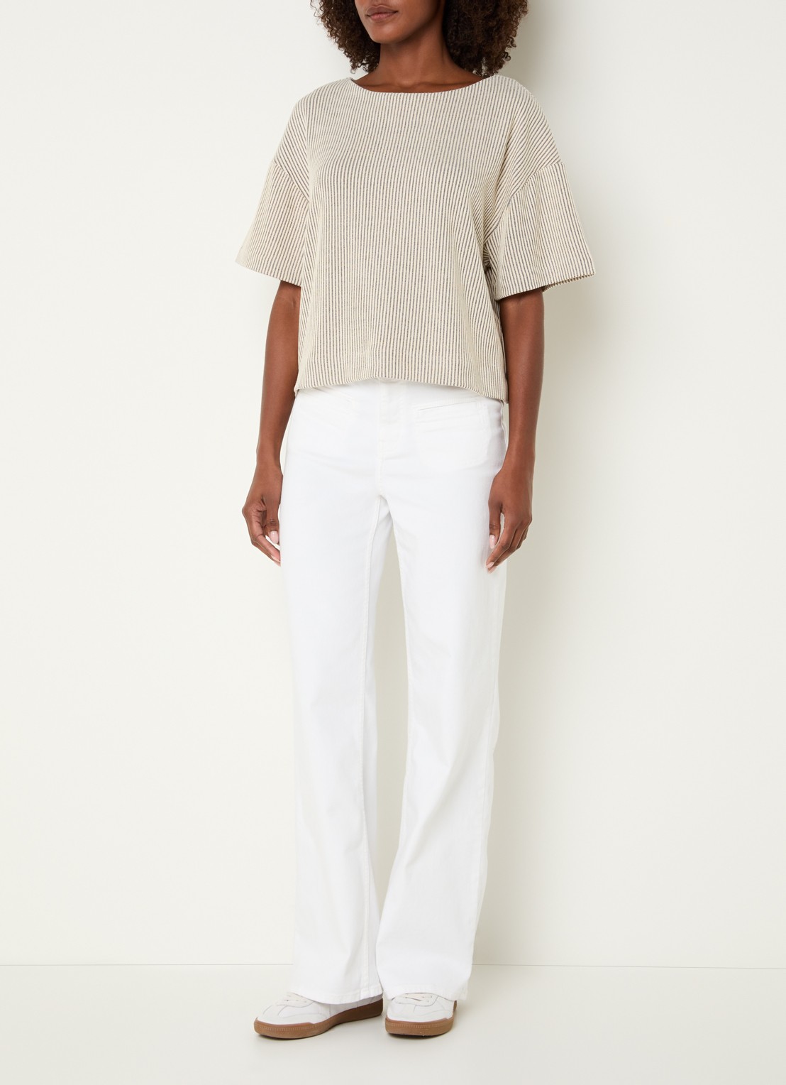 OPUS Gauster top met ribstructuur - voorkant 2 beige