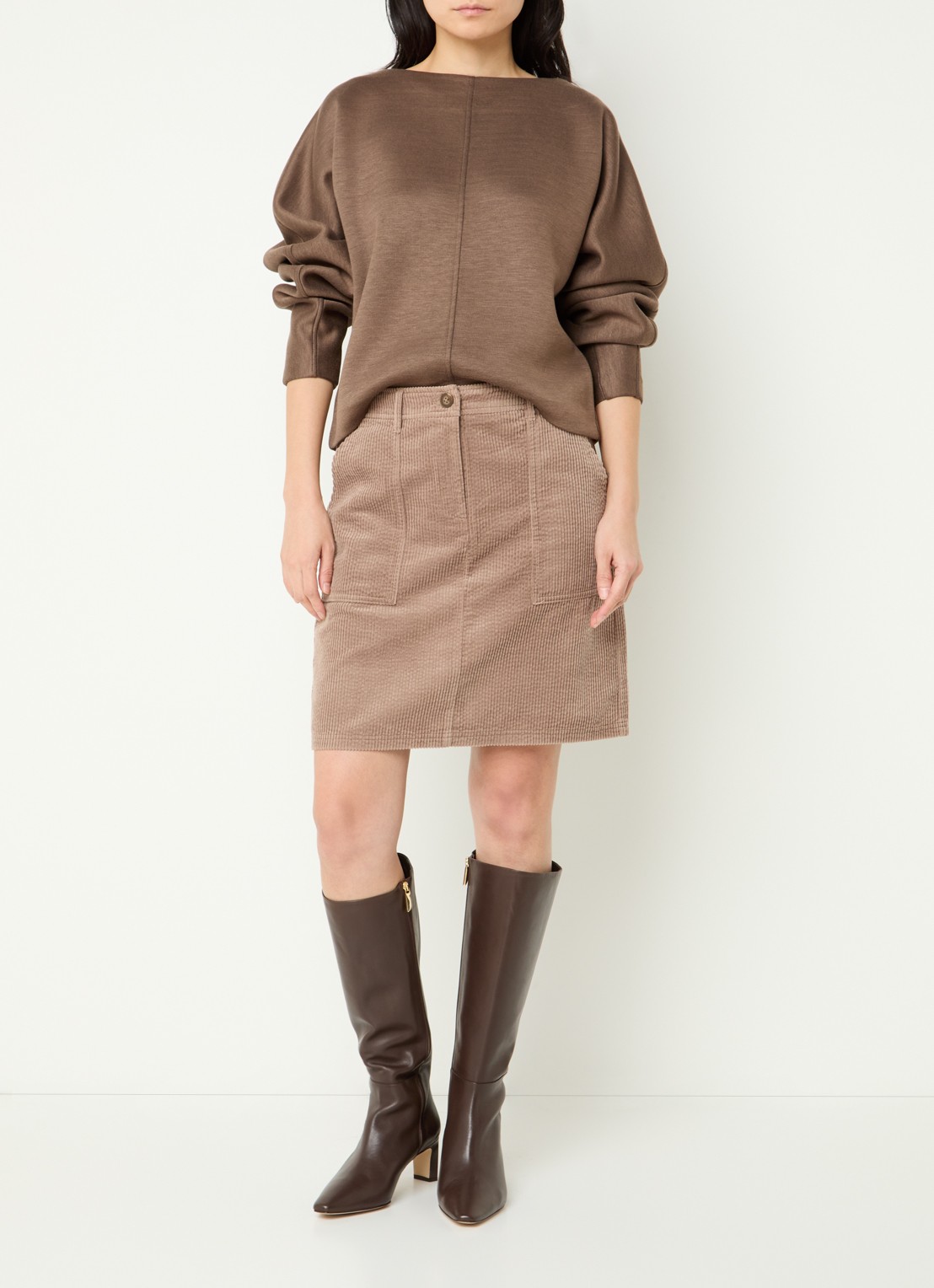 OPUS Gilan sweater met gemêleerd dessin - voorkant 3 lichtbruin