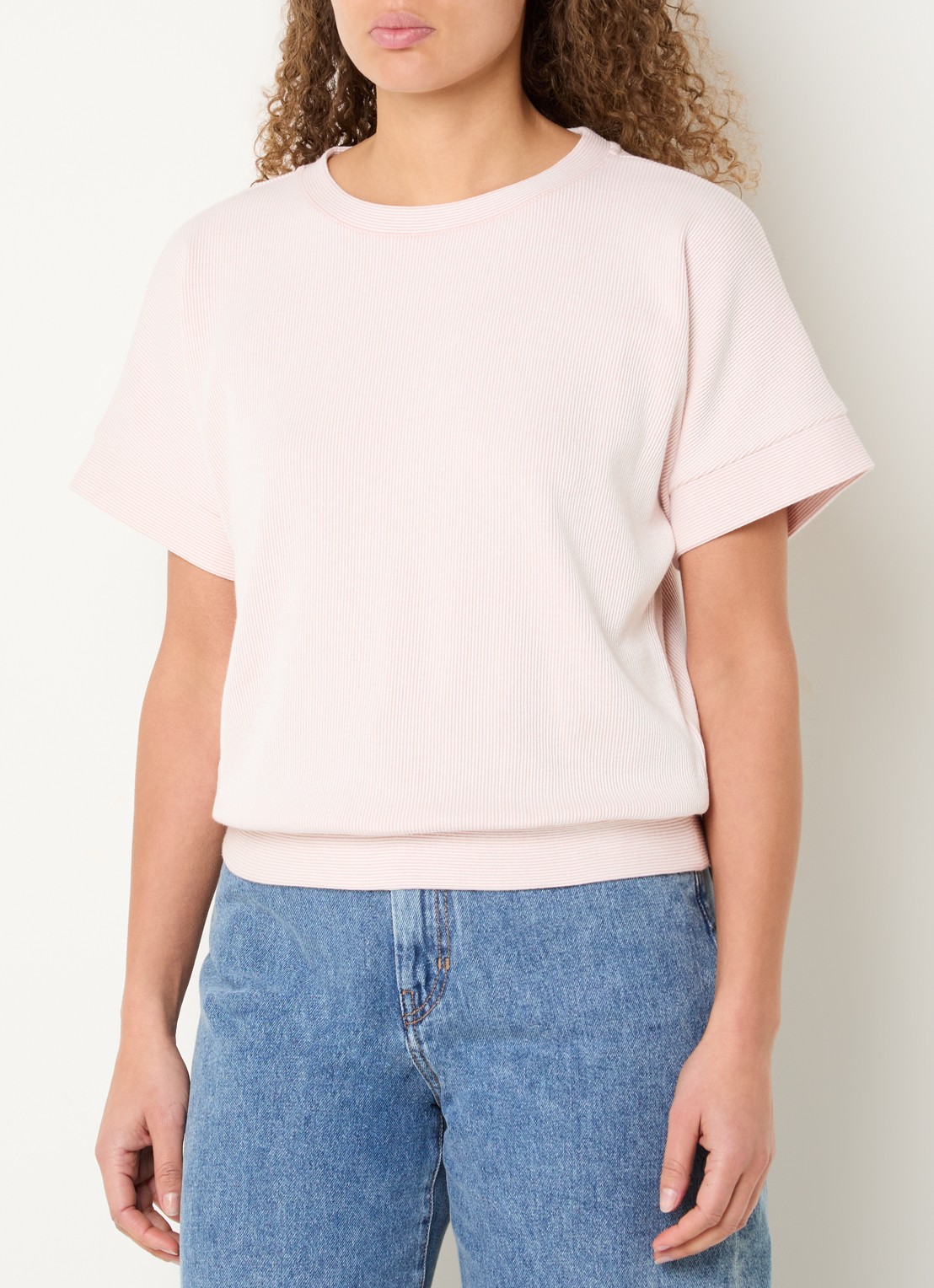 OPUS Gimos top met streepprint - detail lichtroze
