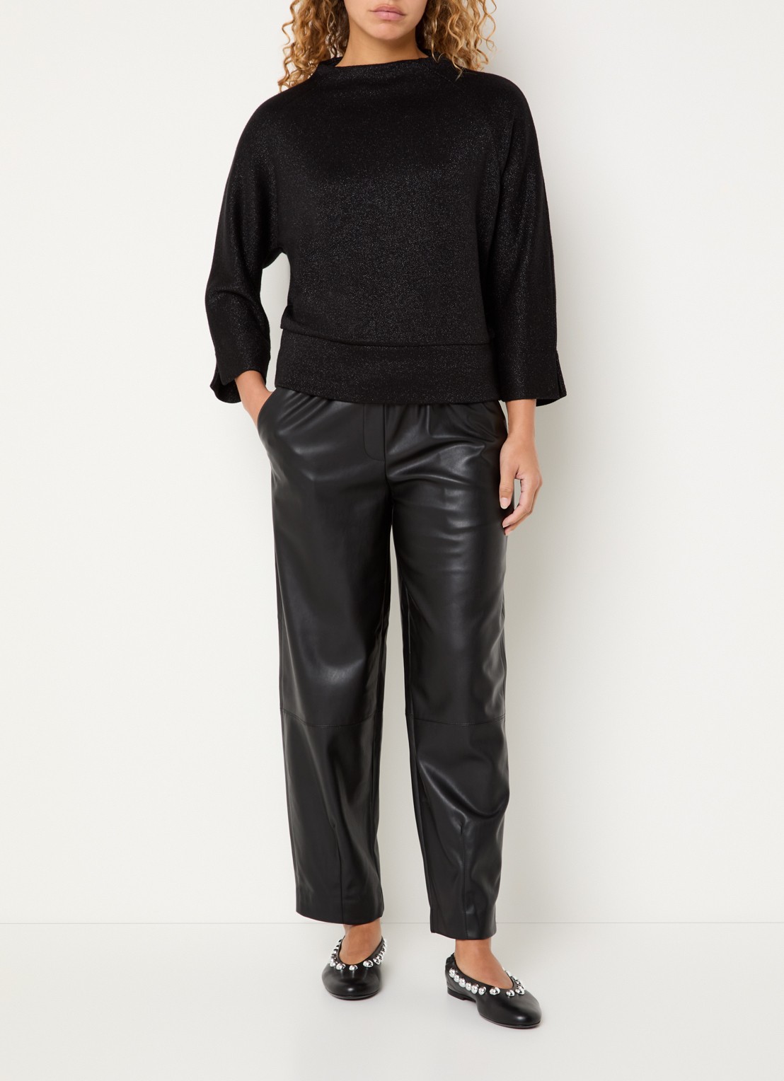 OPUS Glantina trui met lurex - voorkant 3 zwart