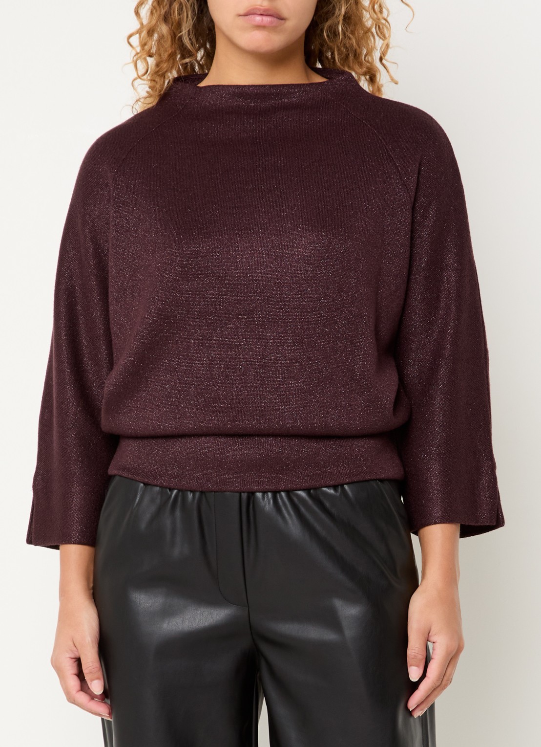 OPUS Glantina trui met lurex - detail kastanjebruin