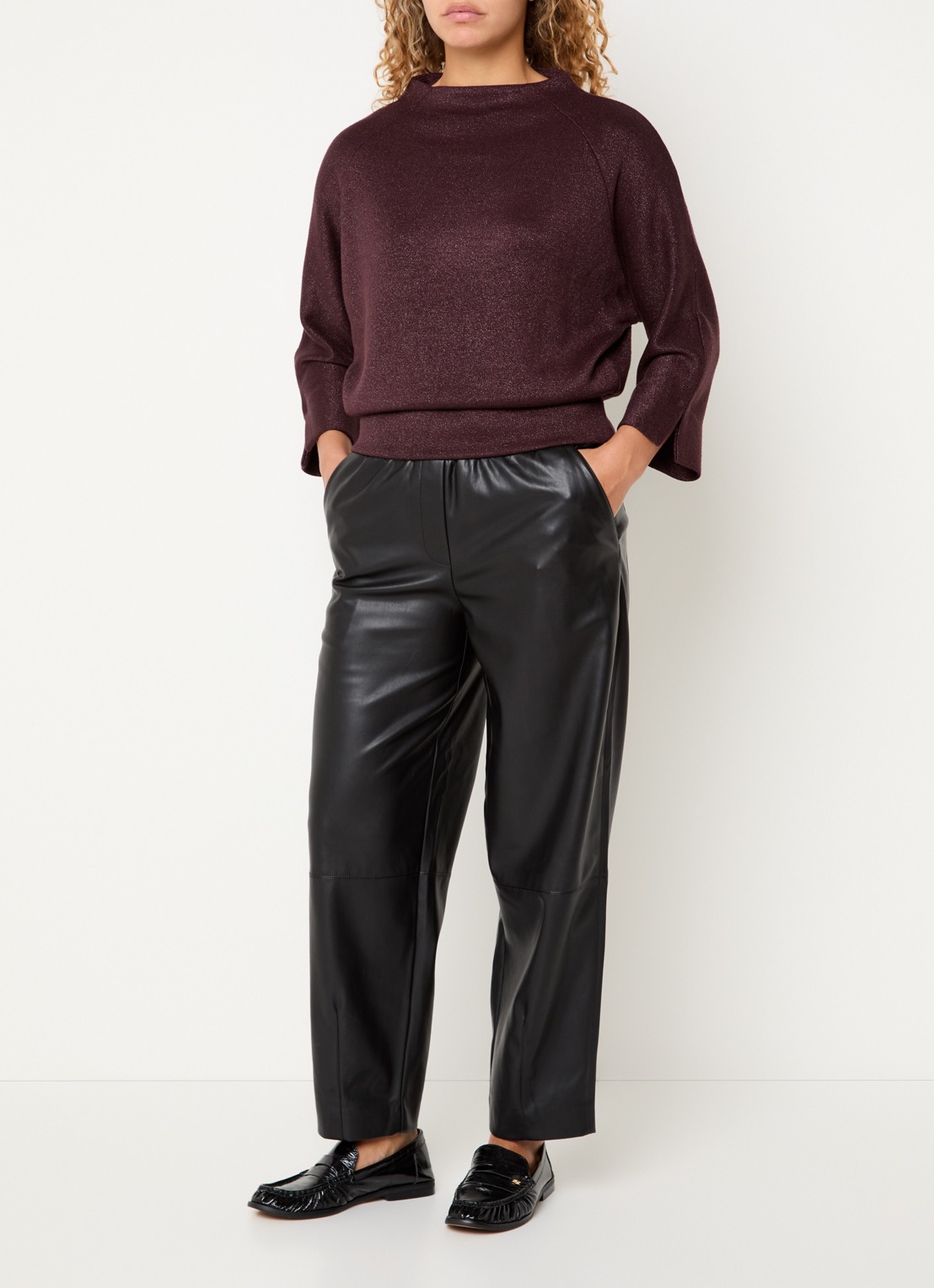 OPUS Glantina trui met lurex - voorkant 4 kastanjebruin