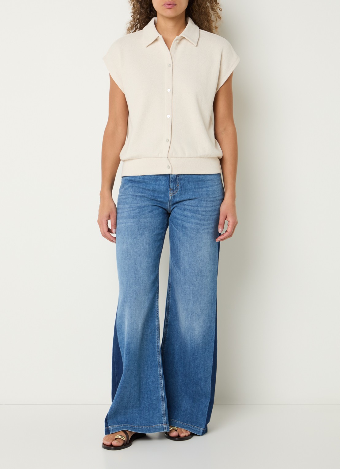 OPUS Glaya mouwloze blouse - voorkant 2 creme