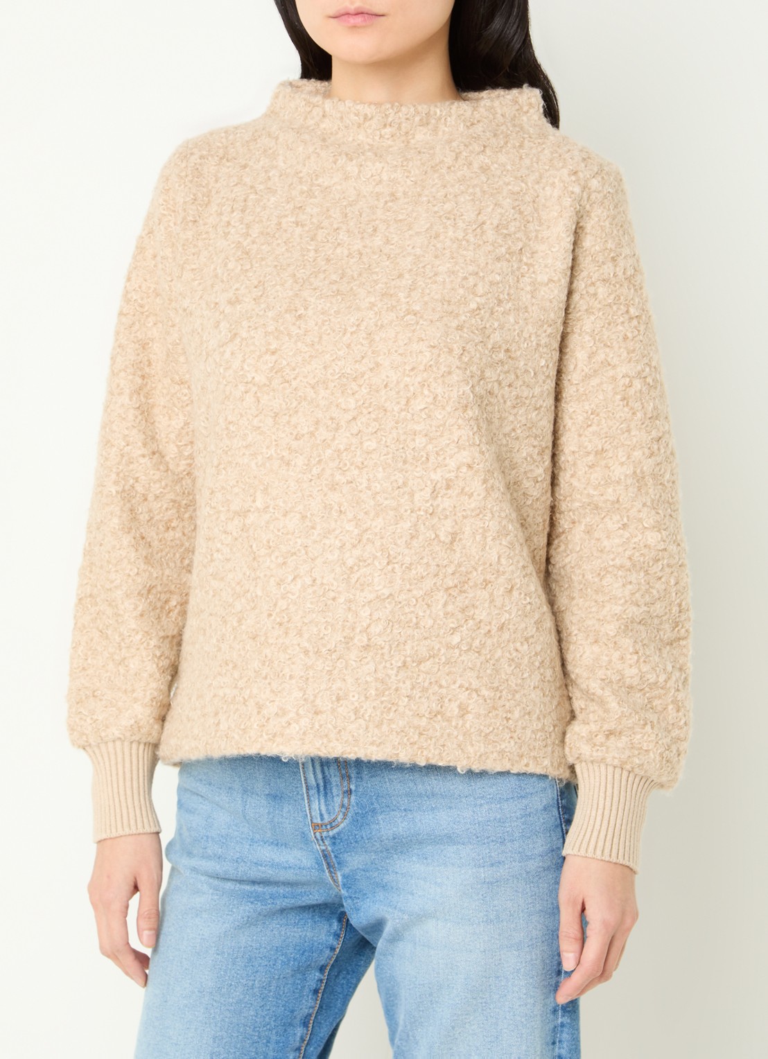 OPUS Gobano grofgebreide trui van bouclé - detail 4 beige