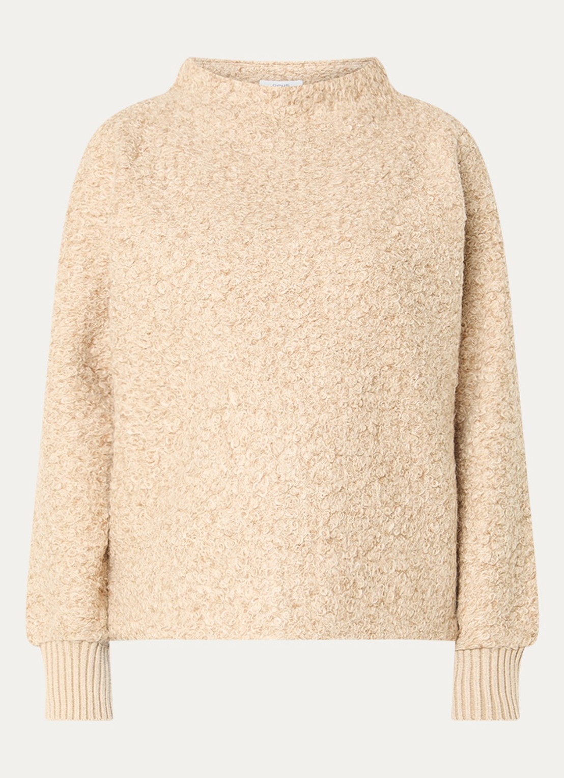 OPUS Gobano grofgebreide trui van bouclé - voorkant 2 beige