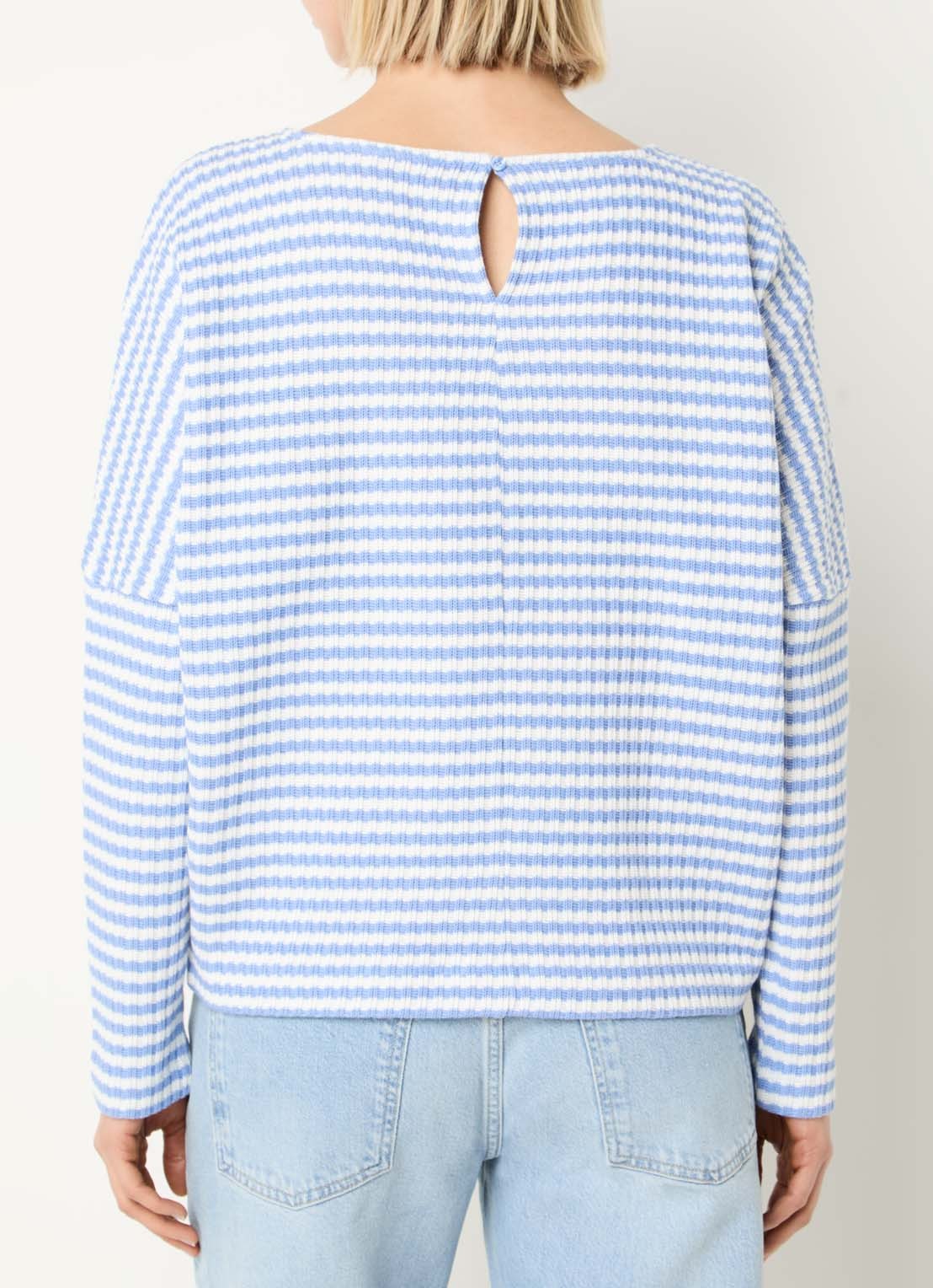 OPUS Gresh grofgebreide trui met streepprint - achterkant blauw