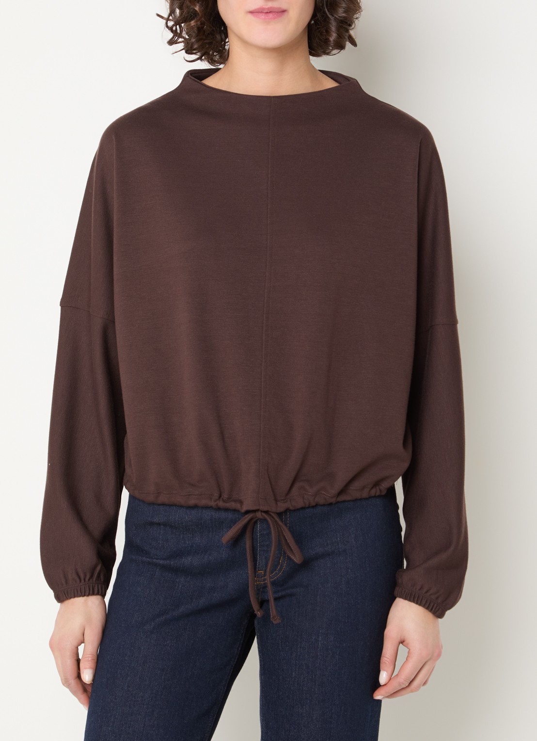 OPUS Gumipa sweater met trekkoord - detail donkerbruin