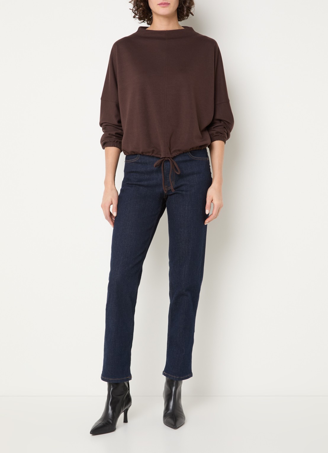 OPUS Gumipa sweater met trekkoord - voorkant 3 donkerbruin