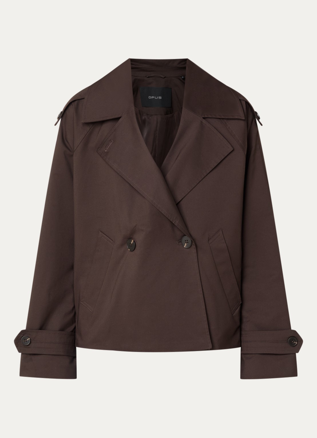 OPUS Haweni trench coat met steekzakken - voorkant 3 donkerbruin