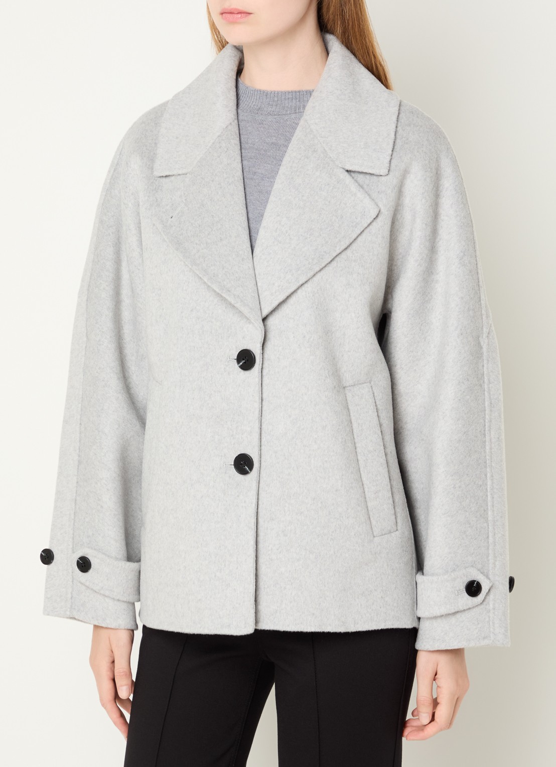 OPUS Helaia mantel in wolblend - detail grijs