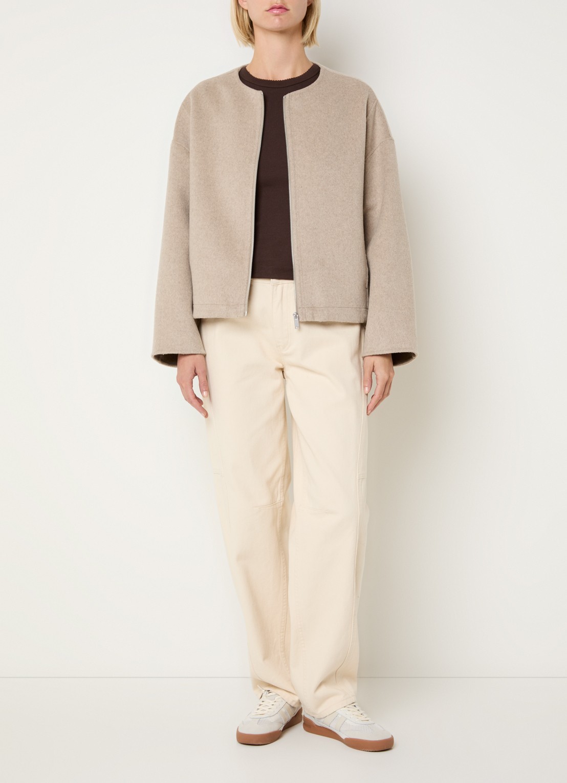 OPUS Hikone jack in wolblend - voorkant 2 beige