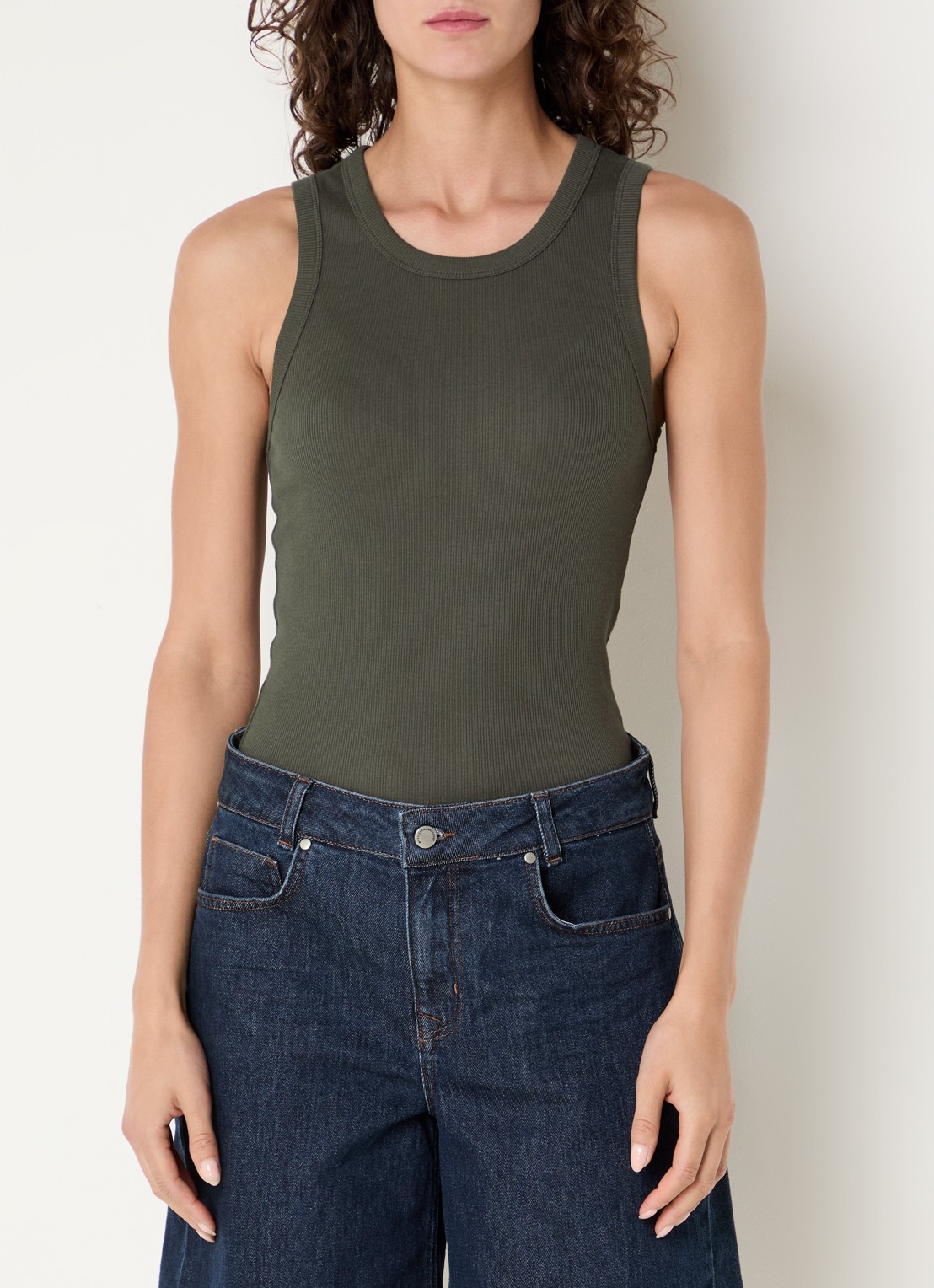 OPUS Ilesso tanktop met stretch - detail bronsgroen