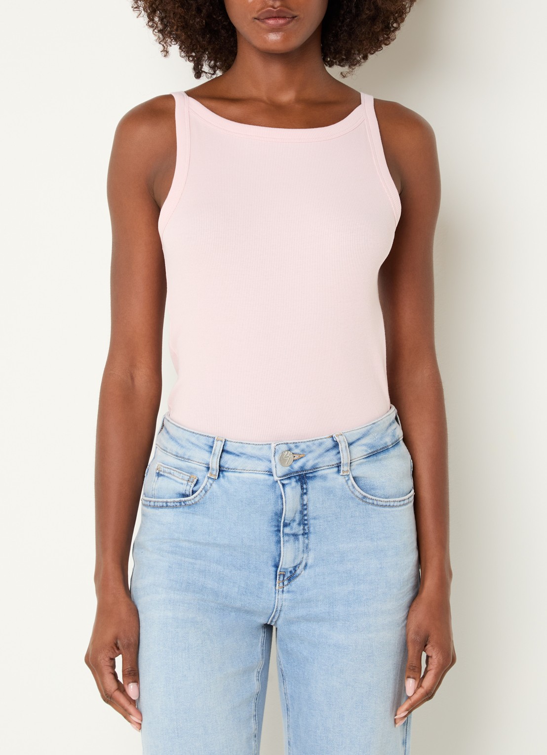 OPUS Izli tanktop met ribstructuur  - detail 3 lichtroze