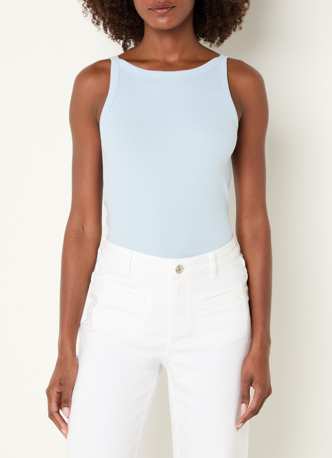 OPUS Izli tanktop met ribstructuur  - detail 4 lichtblauw