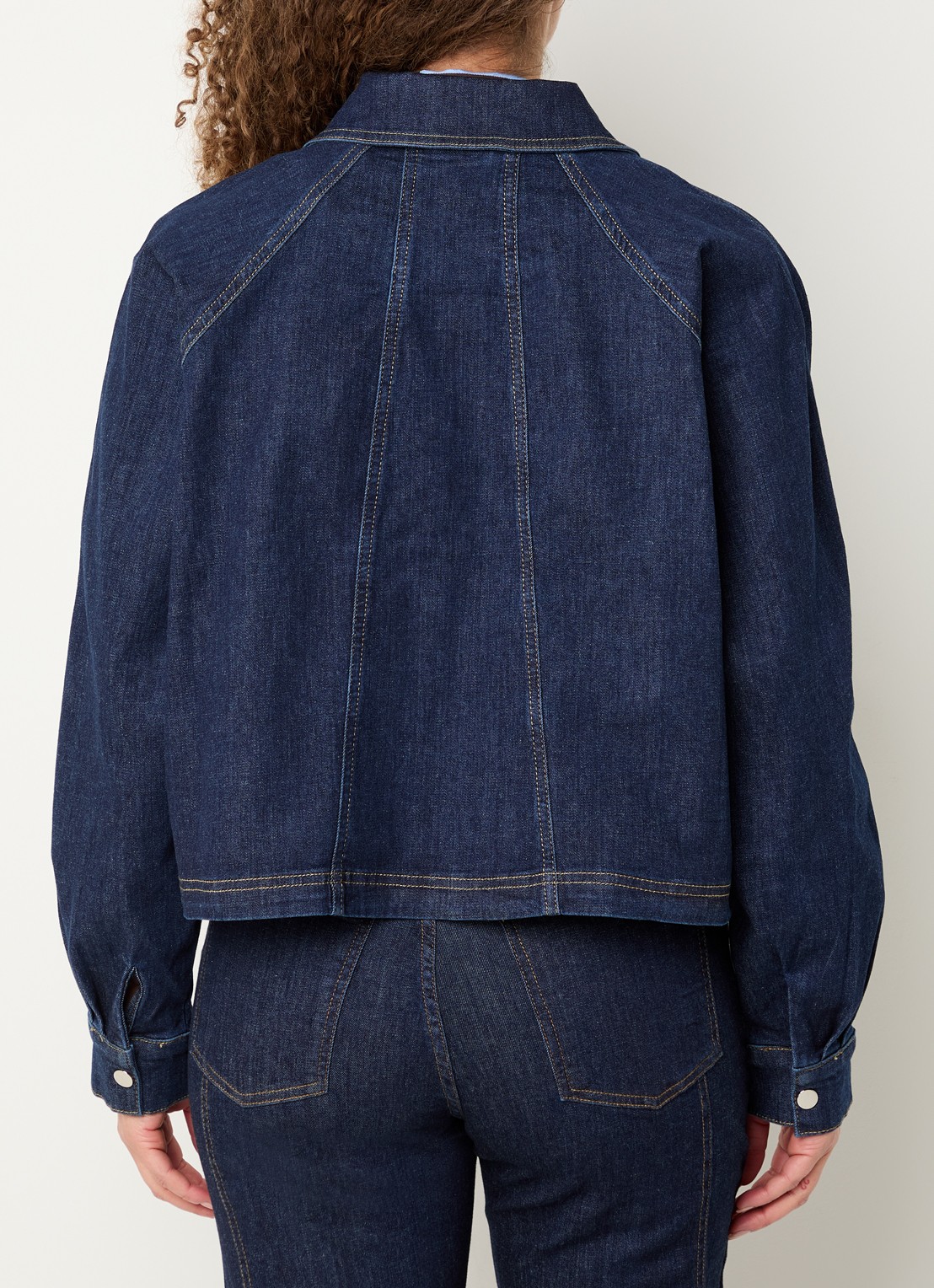 OPUS Jovena cropped blouse van denim  - achterkant 4 donkerblauw